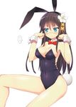  animal_ears black_hair bow bowtie bunny_ears bunny_tail bunnysuit detached_collar green_eyes ikura_hato long_hair original sitting solo tail wrist_cuffs 