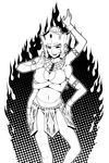 :d armlet ashuraman breast_hold breasts cleavage cleavage_cutout commentary crossed_arms faulds fugetac genderswap genderswap_(mtf) greyscale groin hand_on_hip helmet highres kinnikuman large_breasts midriff monochrome multiple_arms navel open_mouth pose screentones smile solo standing teeth 