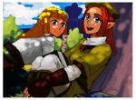  blanko! blonde_hair blue_eyes green_clothes happy karane orange_hair princess_zelda skyward_sword the_legend_of_zelda the_legend_of_zelda:_skyward_sword zelda 