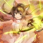  :o aiming animal_ears armpits aster_(granblue_fantasy) bangs bare_shoulders black_hair blush bow bow_(weapon) breasts brown_eyes cowboy_shot crossbow dress edobox erune glowing granblue_fantasy holding holding_weapon lace long_hair looking_at_viewer open_mouth outstretched_arms raised_eyebrows ribs sash scarf sleeveless sleeveless_dress small_breasts solo spread_arms very_long_hair weapon white_dress 