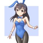  animal_ears black_eyes black_hair bow bowtie bunny_ears bunnysuit detached_collar fujiwara_hajime idolmaster idolmaster_cinderella_girls long_hair pantyhose pataniito wrist_cuffs 