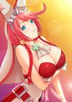  blue_eyes breasts clover dragon@harry elphelt_valentine four-leaf_clover guilty_gear guilty_gear_xrd highres large_breasts pink_hair short_hair solo 
