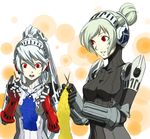  android blue_hair green_hair highres kamui_sathi knitting labrys multiple_girls persona persona_4:_the_ultimate_in_mayonaka_arena red_eyes robot_joints unit_#024 