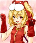  animal_costume blonde_hair claws fangs flandre_scarlet highres kamo_(yokaze) one_side_up paws ponytail red_eyes short_hair slit_pupils solo touhou wings 