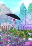  bad_id bad_pixiv_id bare_shoulders flower grass highres long_hair original park pink_eyes pink_hair ponytail profile shigureteki solo umbrella 