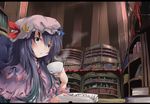  bad_id bad_pixiv_id book bookshelf bow crescent cup hat library long_hair nejime patchouli_knowledge purple_hair solo touhou voile 