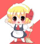  apron ascot bad_id bad_pixiv_id blonde_hair blush chibi headdress kyokutou_hentai_samurai maid red_eyes ribbon rumia short_hair solo touhou 