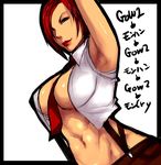  abs armpits between_breasts black_eyes breasts large_breasts lipstick makeup navel necktie red_hair sawao short_hair sleeveless solo suspenders the_king_of_fighters translated underboob vanessa_(king_of_fighters) 