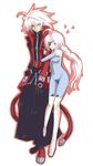  1girl bare_shoulders black_pants blazblue heart heterochromia hug mono_(sa) nu-13 pants ragna_the_bloodedge skin_tight sleeveless white_hair 