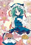  bad_id bad_pixiv_id blue_eyes flower ghost green_hair hat hitodama kabayaki_unagi multiple_girls obi onozuka_komachi sash scythe shiki_eiki short_hair touhou two_side_up 