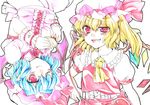  ballpoint_pen_(medium) flandre_scarlet hat multiple_girls n-mix one_eye_closed remilia_scarlet ribbon short_hair siblings sisters touhou traditional_media watercolor_pencil_(medium) 