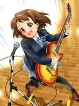  brown_hair electric_guitar guitar hirasawa_yui instrument k-on! mami_akira microphone microphone_stand pantyhose school_uniform solo wooden_floor 