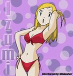  bikini blonde_hair digimon digimon_frontier front-tie_top green_eyes orimoto_izumi pose side-tie_bikini solo swimsuit vector_trace 