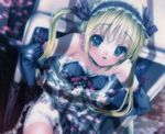  bathtub bike_shorts blonde_hair blue_eyes blush dress dress_lift elbow_gloves flat_chest gloves hairband hands_on_hips hayate_no_gotoku! highres long_hair sanzen'in_nagi senomoto_hisashi sitting solo twintails 