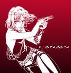  428 bare_shoulders canaan canaan_(character) gun handgun jewelry monochrome mouth_hold nassan necklace short_hair solo weapon 