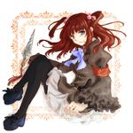  armband bad_id bad_pixiv_id belt blue_eyes frills hair_bobbles hair_ornament jacket red_hair ribbon robata solo thighhighs two_side_up umineko_no_naku_koro_ni ushiromiya_ange zettai_ryouiki 