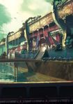  bird bridge building enfance gate highres no_humans original pixiv_festa river scenery stairs 