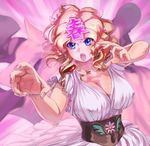  blonde_hair blue_eyes breasts cleavage covered_nipples curly_hair hands haru-chan kankeenaihito large_breasts nippon_housou_kyoukai pink pose short_hair 