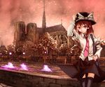  architecture church flying_buttress gothic_architecture hat notre_dame_de_paris ruka scenery snow solo thighhighs touhou usami_renko 