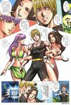  2girls asamiya_athena bikini brown_hair camera camera_flash front-tie_top highres long_hair multiple_boys multiple_girls non-web_source ponytail purple_hair rock_howard sarong shiranui_mai swimsuit the_king_of_fighters translation_request 