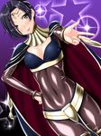 :p black_hair blush bodysuit bracelet breasts bridal_gauntlets cape circlet cleavage cleavage_cutout cosplay covered_navel covered_nipples dutch_angle fire_emblem fire_emblem:_kakusei hand_on_hip highres jewelry kobayakawa_rinko love_plus medium_breasts outstretched_hand red_eyes sen_(sansui) short_hair skin_tight solo star tharja tharja_(cosplay) tongue tongue_out 