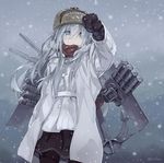  alternate_costume amagai_tarou blue_eyes coat gloves hat hibiki_(kantai_collection) kantai_collection long_hair machinery pantyhose russian_clothes scarf silver_hair snow solo turret verniy_(kantai_collection) winter_clothes winter_coat 