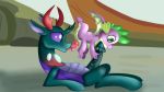  changeling dragon duo friendship_is_magic jbond long_tongue male male/male my_little_pony penis pharynx_(mlp) spike_(mlp) tongue young 