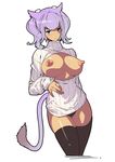  :&lt; animal_ears black_legwear black_panties blue_eyes blush breastless_clothes breasts breasts_outside cameltoe cat_ears cat_tail cleavage_cutout cowboy_shot cropped_legs final_fantasy final_fantasy_xiv highres huge_nipples large_breasts meme_attire miqo'te nipples no_bra open-chest_sweater panties purple_hair ribbed_sweater short_hair solo sweater tail thigh_gap thighhighs tomoyuki_kotani turtleneck two_side_up underwear 