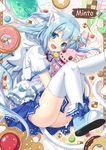  animal_ears blue_eyes blue_hair blush button_eyes cat_ears cat_tail checkerboard_cookie cookie doughnut fang food food_on_face hair_ornament hairclip heart jam_cookie long_hair looking_at_viewer macaron mint_(yano_mitsuki) open_mouth original panties pastry_bag skirt smile solo sprinkles star stuffed_animal stuffed_bunny stuffed_toy tail thighhighs underwear white_legwear wings yano_mitsuki 