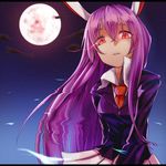  animal_ears bunny_ears full_moon glowing glowing_eyes lavender_hair long_hair looking_at_viewer moon night night_sky red_eyes reisen_udongein_inaba skirt sky solo star star_(sky) starry_sky touhou very_long_hair yamato_(muchuu_paradigm) 