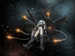  absurdres eve_online glowing glowing_eyes highres long_hair mcrc_science mecha_musume raven_(eve_online) rocket solo space star weapon white_hair 
