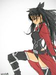  archer archer_(cosplay) cosplay fate/stay_night fate_(series) long_hair simple_background solo sukocchi_moruto thighhighs toosaka_rin 