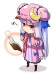  blush_stickers book bow capelet crescent crescent_hair_ornament excel_(shena) hair_bow hair_ornament hat highres patchouli_knowledge purple_eyes purple_hair solo touhou 