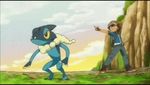  1boy animated animated_gif barbaracle battle frogadier lowres pokemon pokemon_(anime) satoshi_(pokemon) 