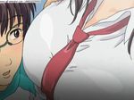  1boy 1girl animated animated_gif breast_smother breasts fusano_fumie huge_breasts milk_junkies necktie tie 