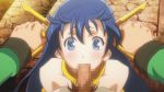  1boy 1girl animated animated_gif blue_eyes blue_hair deepthroat fellatio hetero irrumatio lia_parapara_leazas open_mouth oral rance rance_(series) rance_01 