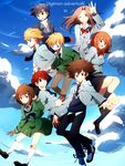  3girls 5boys black_eyes blonde_hair blue_eyes blue_hair brother_and_sister brothers brown_eyes brown_hair cloud clouds copyright_name digimon digimon_adventure digimon_adventure_tri digimon_adventure_tri. glasses highres ishida_yamato izumi_koushirou kido_jou long_hair maro_(lij512) multiple_boys multiple_girls necktie red_hair school_uniform short_hair siblings sky smile socks tachikawa_mimi takaishi_takeru takenouchi_sora tie uniform yagami_hikari yagami_taichi 