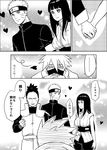  1girl 3boys aika_nrt comic forehead_protector gendou_pose greyscale hands_clasped hatake_kakashi heart holding_hands hyuuga_hinata long_hair mask monochrome multiple_boys nara_shikamaru naruto:_the_last naruto_(series) own_hands_together ponytail short_hair translated uzumaki_naruto 