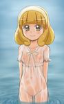 blonde_hair blush breasts covered_nipples hairband kise_yayoi looking_at_viewer nipples precure pussy see-through small_breasts smile smile_precure! solo suenaga_(progressive) uncensored water wet wet_clothes white_hairband yellow_eyes 