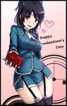  blush breasts garter_straps gayprince gift happy_valentine heart incoming_gift kantai_collection large_breasts looking_at_viewer open_mouth red_eyes smile solo takao_(kantai_collection) thighhighs valentine 