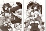  1girl admiral_(kantai_collection) ahoge black_legwear blush breast_grab breasts carnelian censored d; faceless faceless_male feet grabbing hair_flaps hat headband hetero highres japanese_clothes kantai_collection kimono large_breasts long_sleeves low_twintails monochrome necktie nipples one_eye_closed open_mouth panties panties_aside panties_under_pantyhose pantyhose peaked_cap penis pussy pussy_juice ryuuhou_(kantai_collection) sitting sitting_on_lap sitting_on_person taigei_(kantai_collection) thigh_sex torn_clothes torn_legwear twintails underwear 