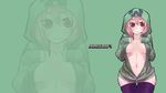  creeper green minecraft naked_hoodie personification pink_hair red_eyes zoom_layer 