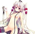  amatsukaze_(kantai_collection) areolae black_panties blush breasts brown_eyes frown garter_straps gloves hair_tubes izumiyuhina kantai_collection long_hair looking_at_viewer navel no_shirt panties panties_around_one_finger panties_removed pussy shirt_removed side-tie_panties silver_hair simple_background small_breasts solo thighhighs two_side_up underwear untied untied_panties white_background 