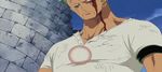  1boy animated animated_gif black_eyes blood blood_on_face green_hair male_focus one_piece roronoa_zoro solo 