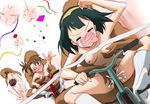  3girls bald breast_grab breasts brown_hair faceless futami_ami grabbing green_hair hairband hetero hidaka_ai idolmaster idolmaster_(classic) idolmaster_dearly_stars medium_breasts multiple_boys multiple_girls nipples nude otonashi_kotori penis sex short_hair side_ponytail tongue tongue_out tricycle yaneko_uta 