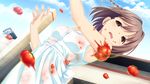  1girl brown_eyes brown_hair game_cg highres kitami_minamo koutaro open_mouth short_hair tomato tropical_kiss tropical_vacation twinkle_(company) twinkle_soft 