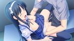  1girl black_hair black_legwear breasts censored cum cum_in_pussy cum_on_body cum_on_breasts cum_on_upper_body eyes_closed fukami_nagisa game_cg highres koutaro large_breasts long_hair mosaic_censoring open_mouth penis protagonist_(tropical_vacation) sex thighhighs tropical_kiss tropical_vacation twinkle_(company) twinkle_soft vaginal 