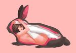  animal_ears ass black_hair breasts bunny bunny_ears frilled_legwear highres inaba_tewi inside_creature medium_breasts nude pink_background short_hair silhouette simple_background sketch solo sunyuqian thighhighs too_literal touhou wavy_hair white_legwear 