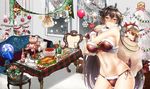  alcohol antlers aoki_hagane_no_arpeggio bikini black_hair blush box breasts brown_hair cake candle cannon chair champagne champagne_flute christmas christmas_lights christmas_ornaments christmas_tree cleavage couch cup drinking_glass fake_horns food gift gift_box gloves hat headgear kantai_collection large_breasts long_hair multiple_girls mutsu_(kantai_collection) nagato_(kantai_collection) navel okitakung pillow plate red_bikini red_eyes red_gloves reindeer_antlers reindeer_tail sack santa_costume santa_hat side-tie_bikini snowman stuffed_animal stuffed_toy swimsuit table tail teddy_bear turkey_(food) underwear very_long_hair window yotarou_(aoki_hagane_no_arpeggio) 