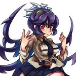  bangs black_hair blush breast_pocket breasts extra_mouth female filia_(skullgirls) futakuchi-onna ifelt_(tamaki_zutama) impossible_clothes impossible_shirt miniskirt navel necktie parasite parted_lips prehensile_hair red_eyes samson_(skullgirls) school_uniform sharp_teeth shirt shirt_pocket skirt skullgirls solo upper_body yellow_eyes yellow_sclera 